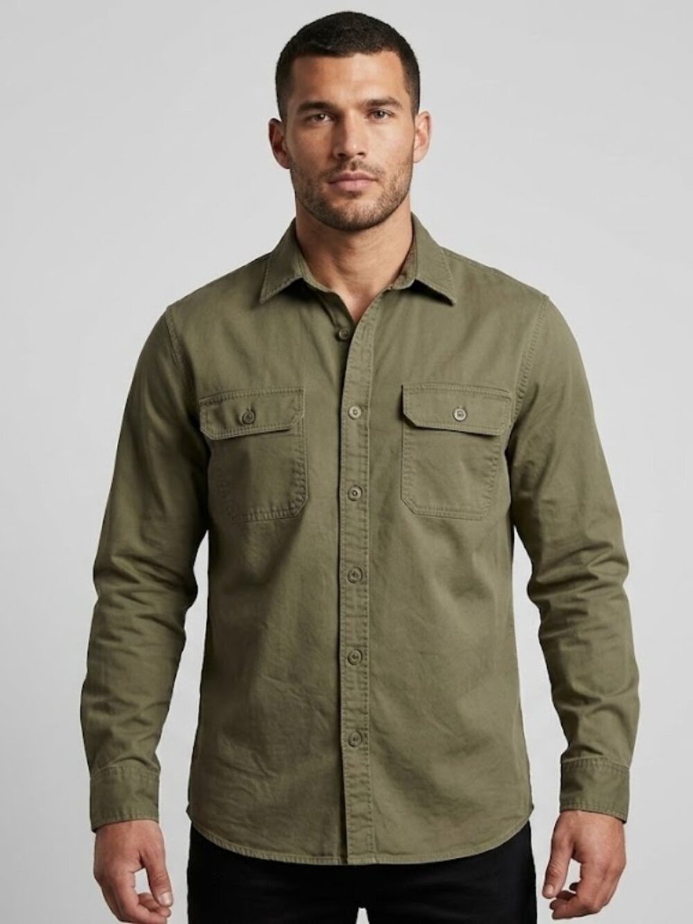 Express Olive Green Men's Medium Rugged Utility Work Shirt Heavyweight Twill